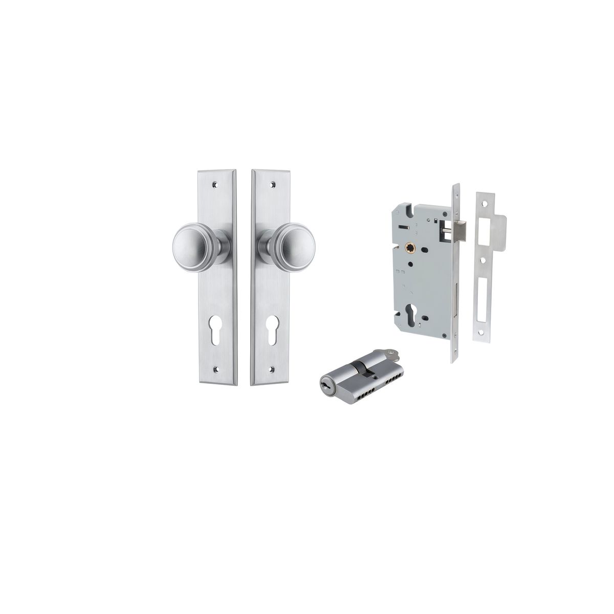 12331KENTR60KK - Paddington Knob - Chamfered Backplate Entrance Kit with High Security Lock - Brushed Chrome - Entrance