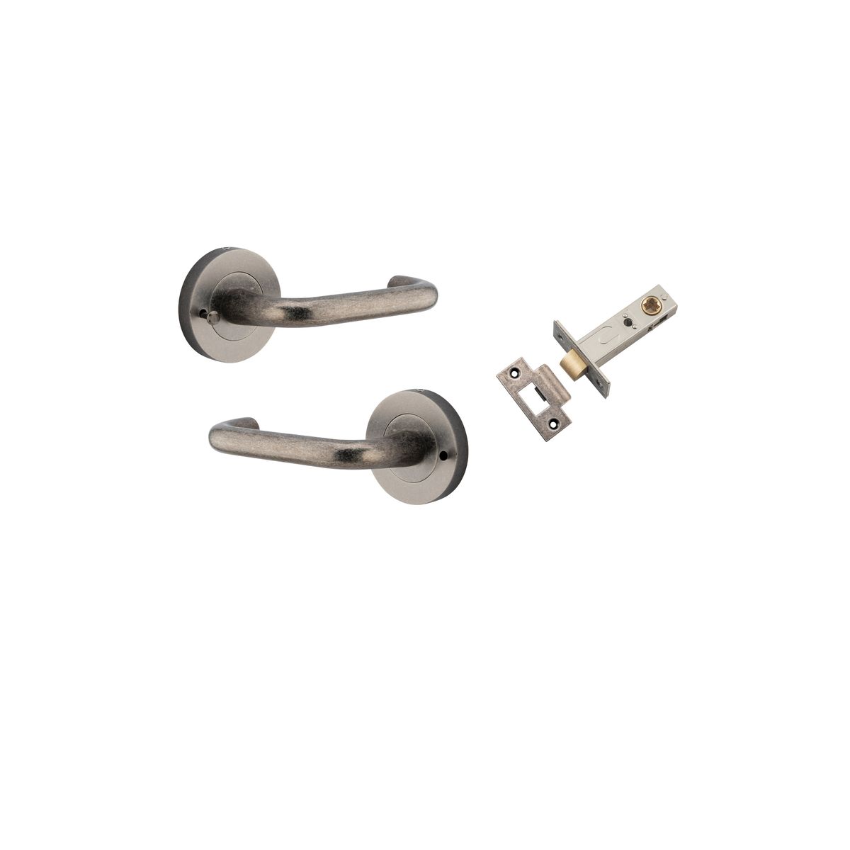 20357KIBPRIV60 - Oslo Lever - Round Rose (Inbuilt Privacy) - Distressed Nickel - Privacy