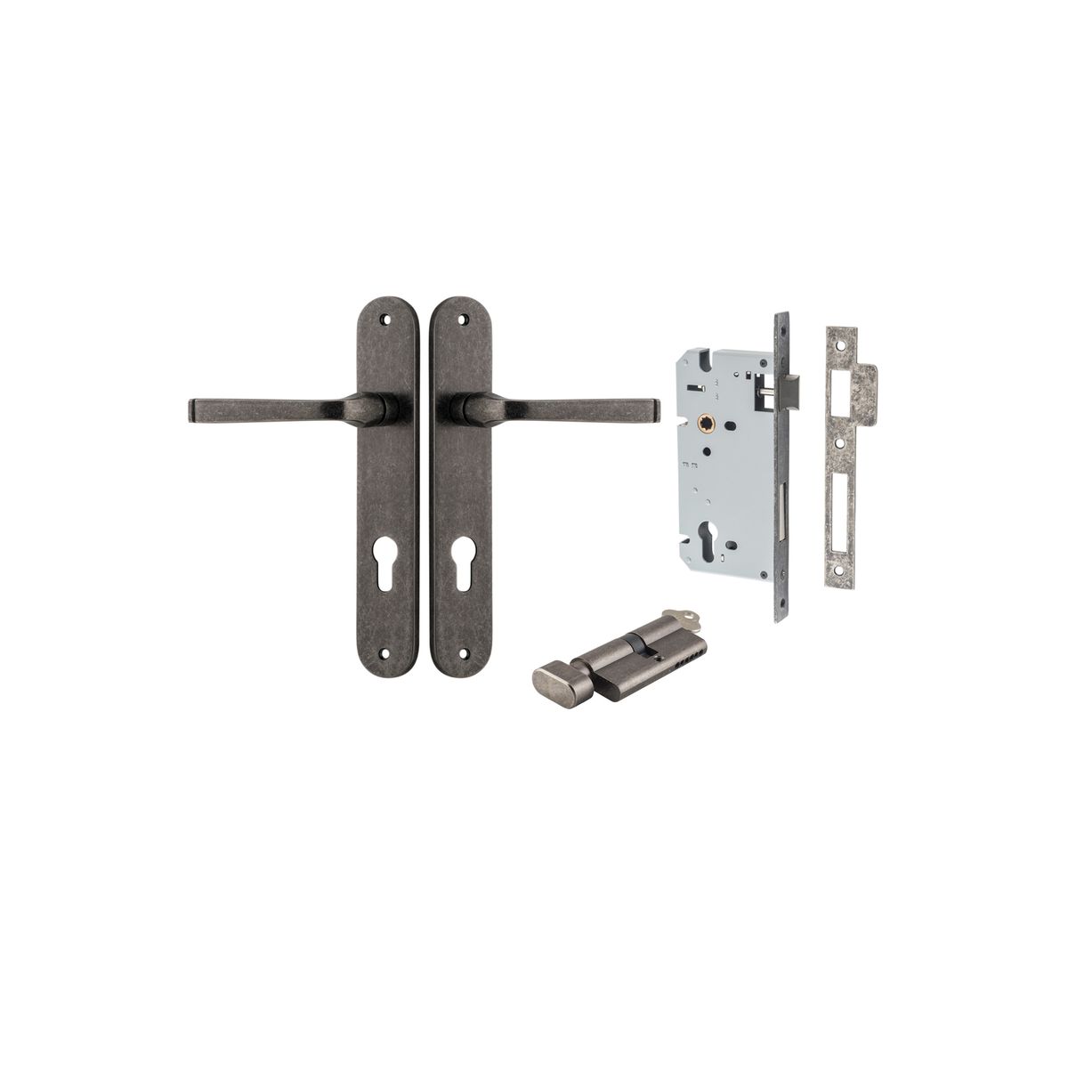 13732KENTR60KT - Annecy Lever - Oval Backplate Entrance Kit with High Security Lock - Distressed Nickel - Entrance