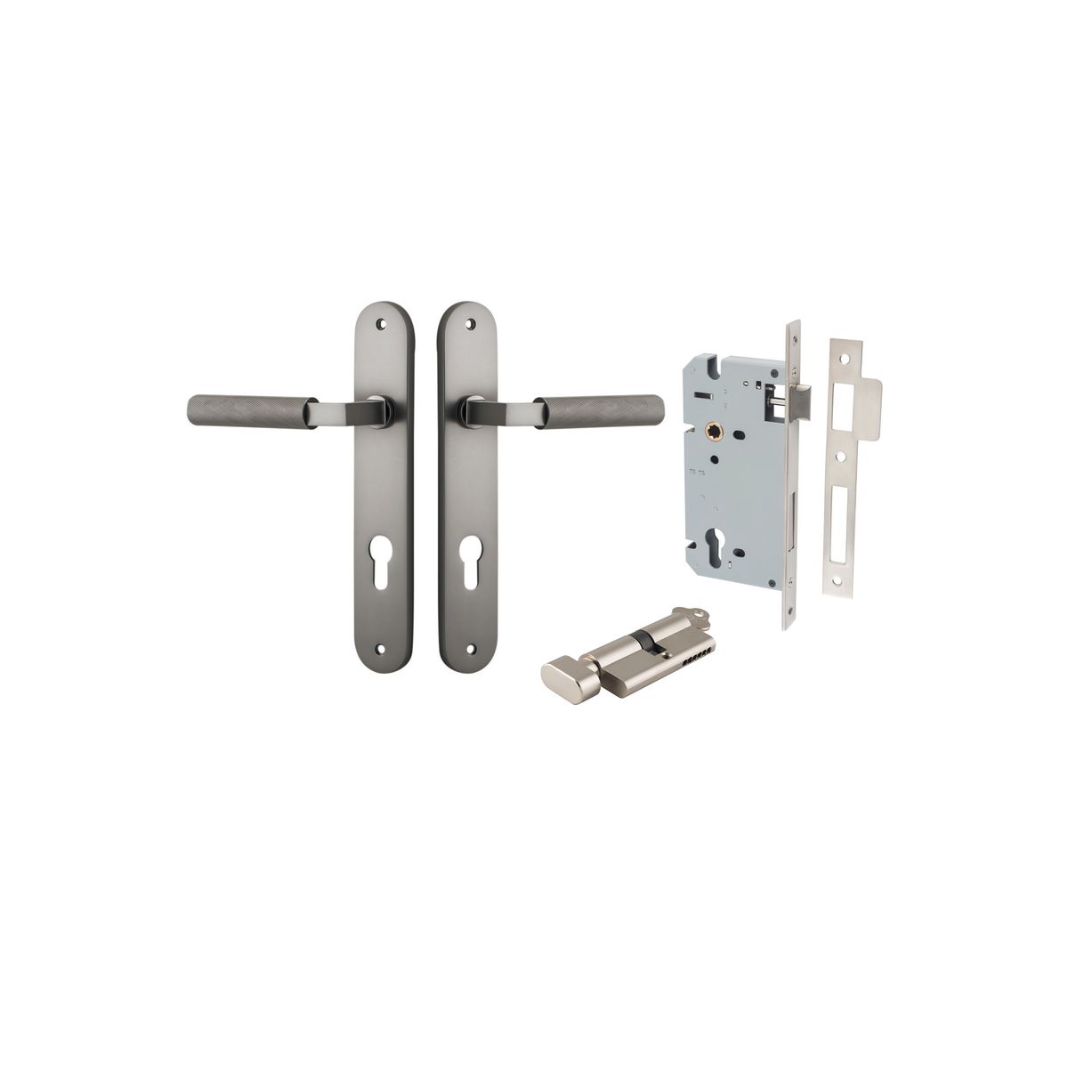 14768KENTR60KT - Brunswick Lever - Oval Backplate Entrance Kit with High Security Lock - Satin Nickel - Entrance
