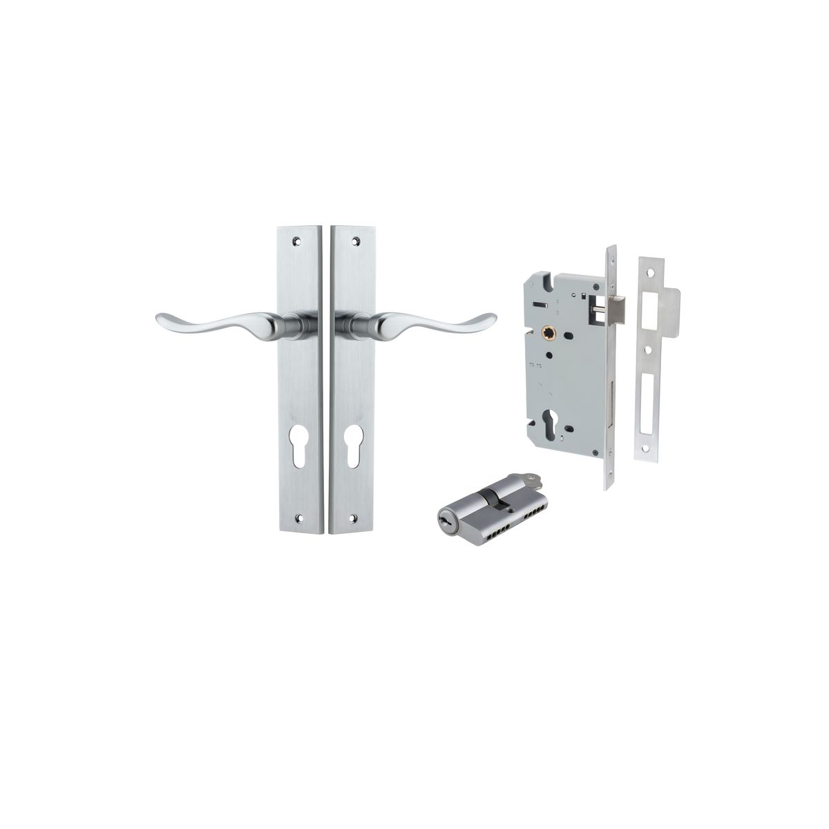 12420KENTR60KK - Stirling Lever - Rectangular Backplate Entrance Kit with High Security Lock - Brushed Chrome - Entrance