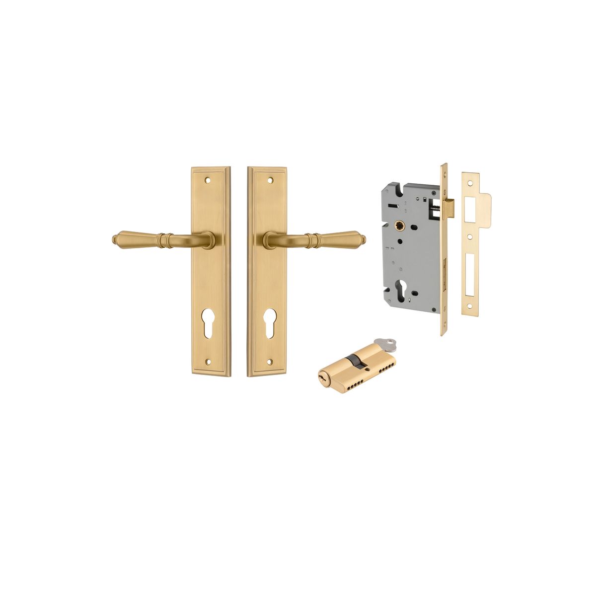16236KENTR60KK - Sarlat Lever - Stepped Backplate Entrance Kit with High Security Lock - Brushed Gold PVD - Entrance