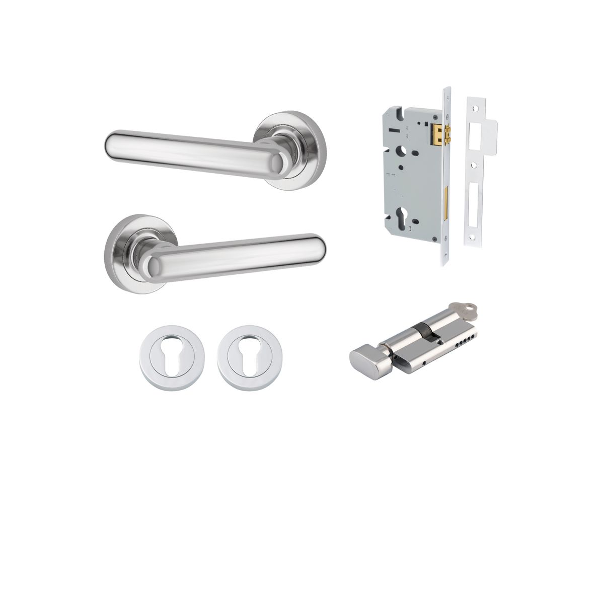 24004KENTR60KT - Puerto Lever - Round Rose Entrance Kit with Separate High Security Lock - Polished Chrome - Entrance