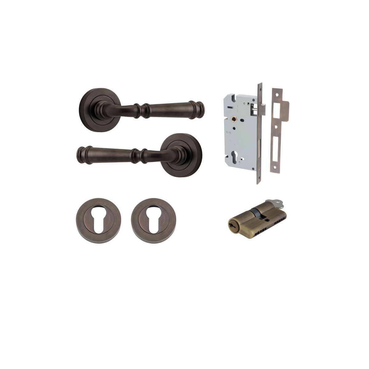 0311KENTR60KK - Verona Lever - Round Rose Entrance Kit with Separate High Security Lock - Signature Brass - Entrance