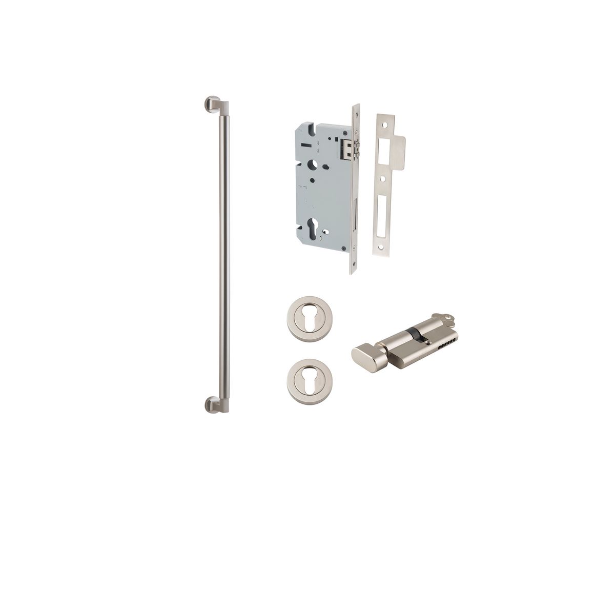 0489KENTR60KT - Berlin Pull Handle - 600mm Entrance Kit with Separate High Security Lock - Satin Nickel - Entrance