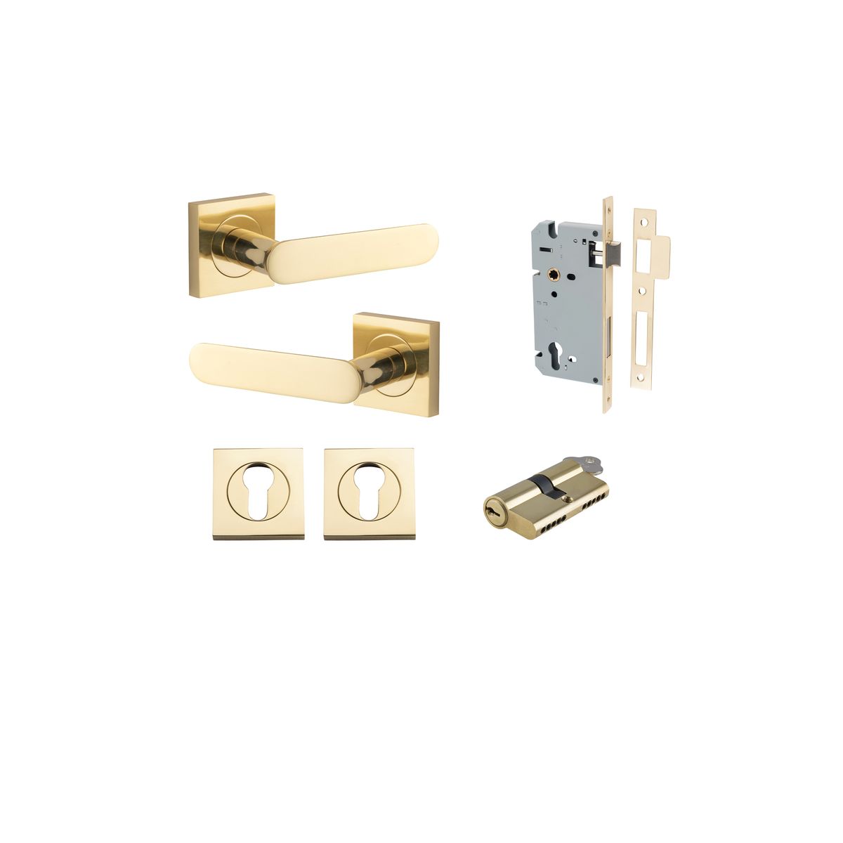0400KENTR60KK - Bronte Lever - Square Rose Entrance Kit with High Security Lock - Polished Brass - Entrance