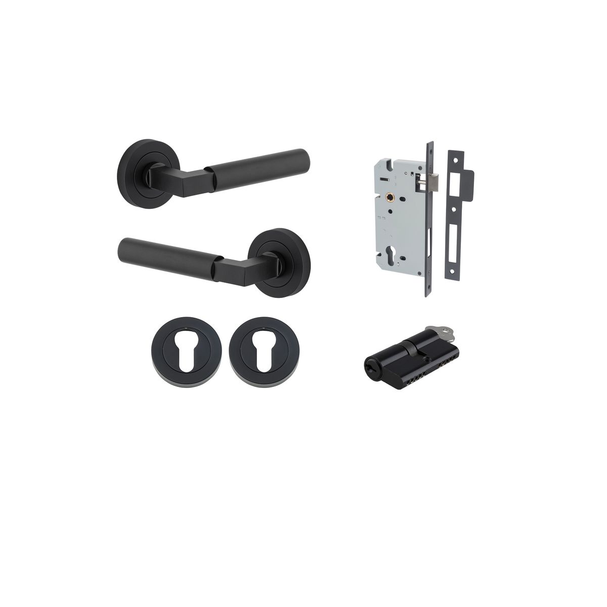 0343KENTR60KK - Berlin Lever - Round Rose Entrance Kit with High Security Lock - Matt Black - Entrance