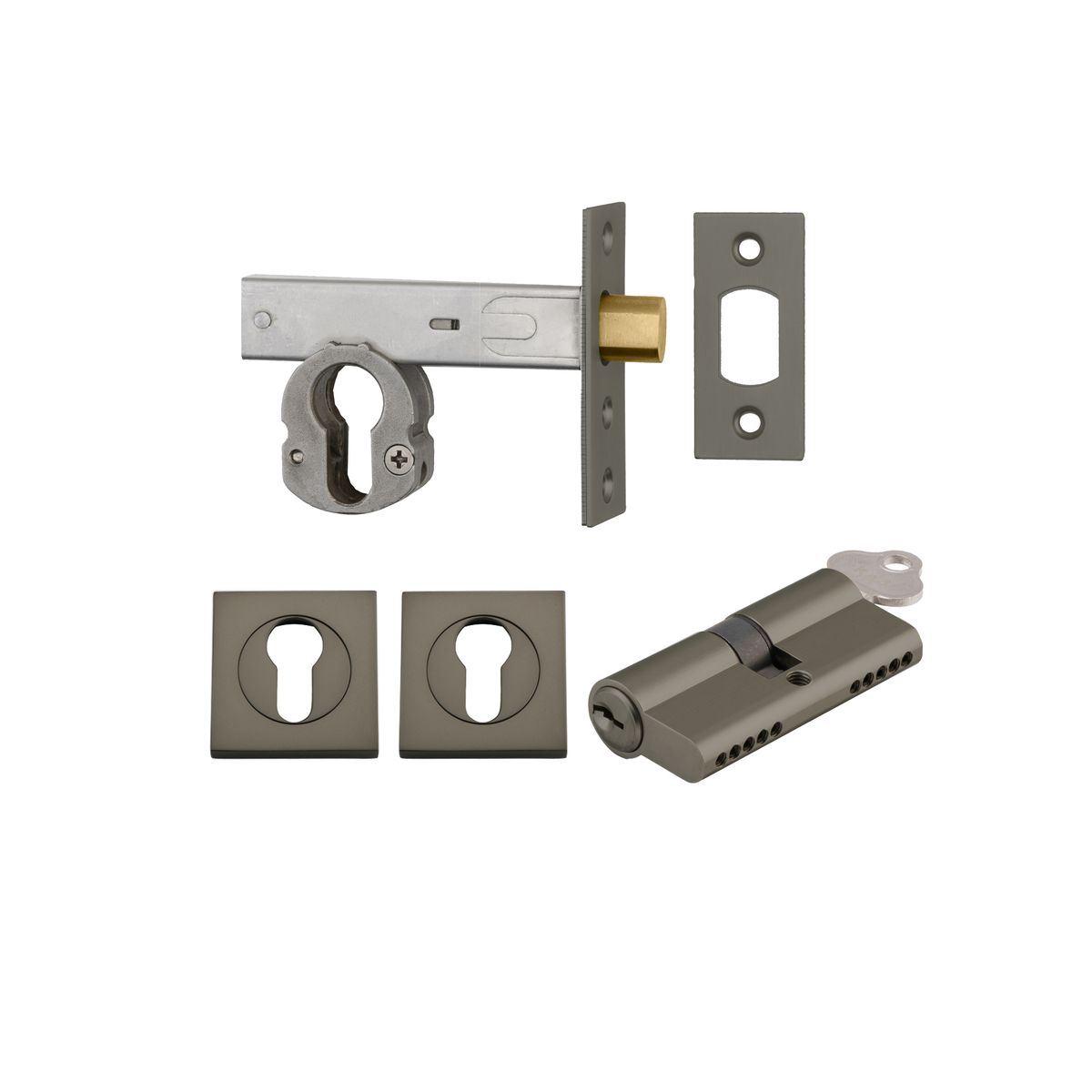 17298K60KKES - Euro Mortice Deadbolt Kit - 60mm Backset with Square Euro Escutcheon Key/Key - Graphite PVD - Entrance