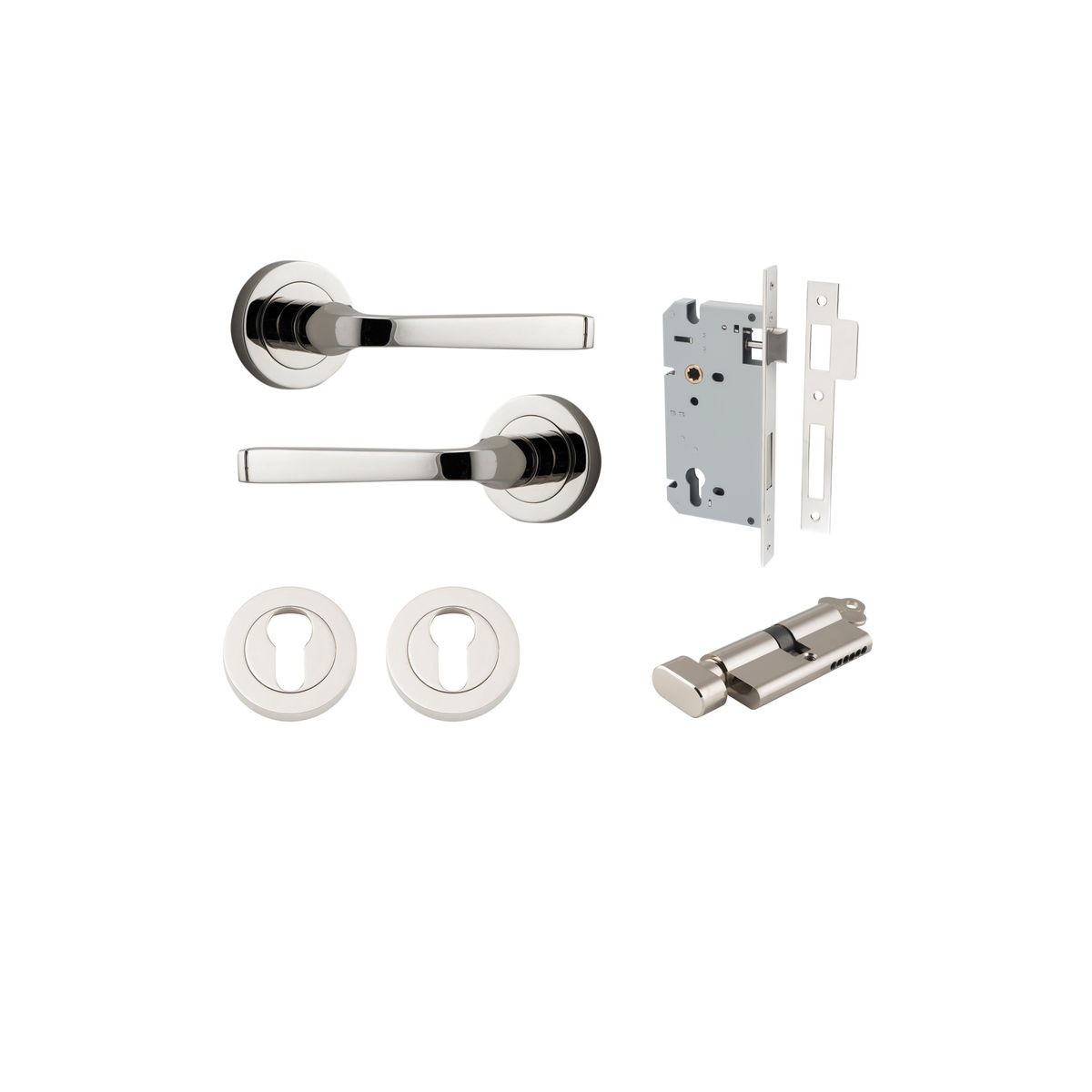 0328KENTR60KT - Annecy Lever - Round Rose Entrance Kit with Separate High Security Lock - Polished Nickel - Entrance