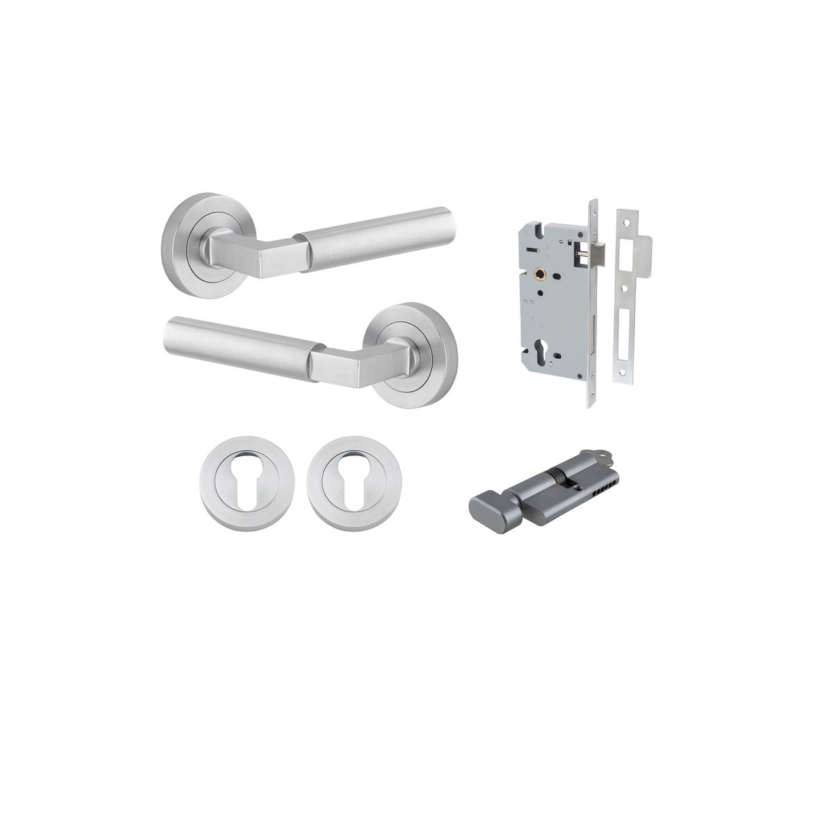 0345KENTR60KT - Berlin Lever - Round Rose Entrance Kit with High Security Lock - Brushed Chrome - Entrance