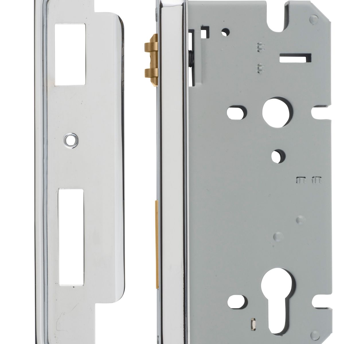 6057 - Rebated 85mm Euro Roller Mortice Locks - 60mm Backset - Polished Chrome