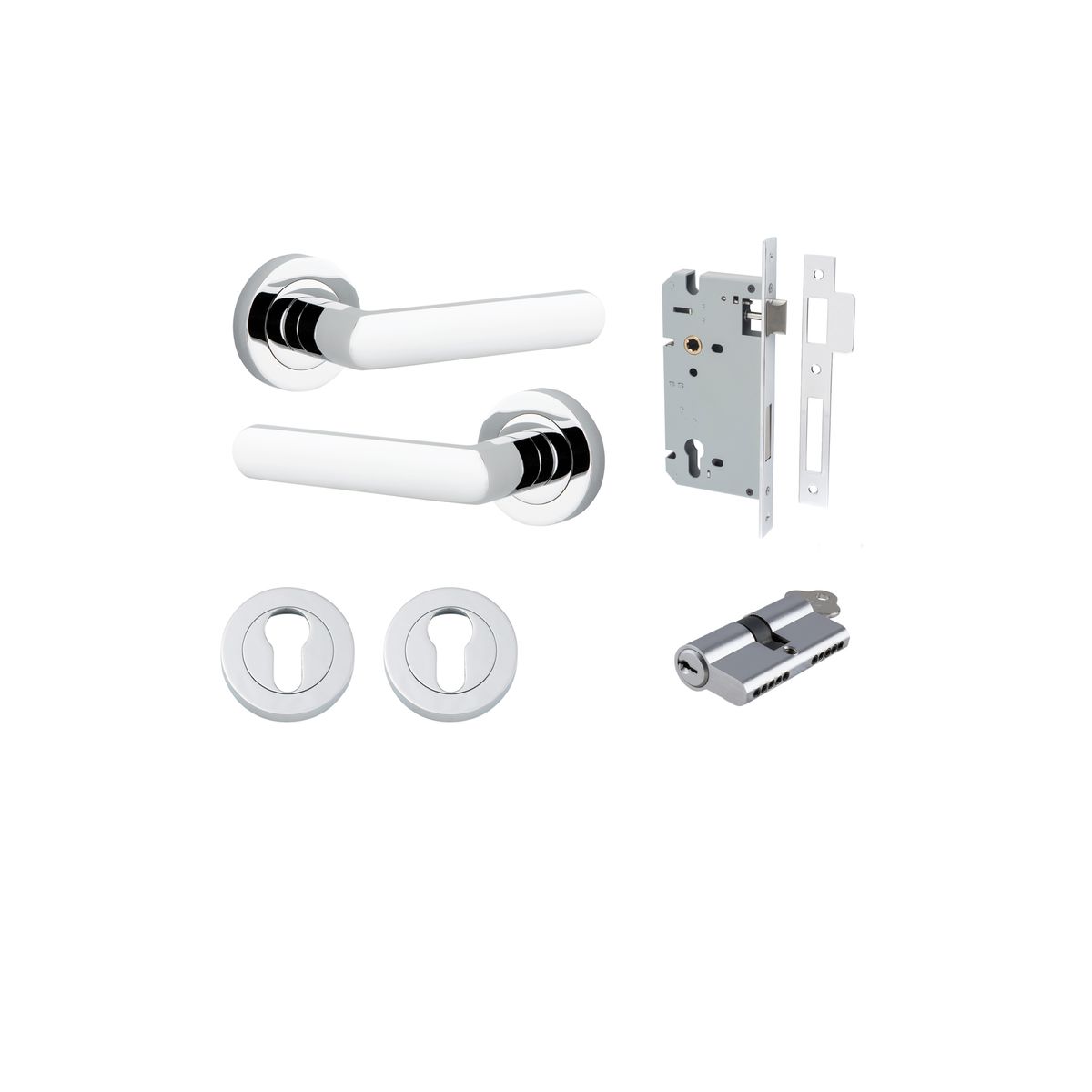 20774KENTR60KK - Osaka Lever - Round Rose Entrance Kit with Separate High Security Lock - Polished Chrome - Entrance