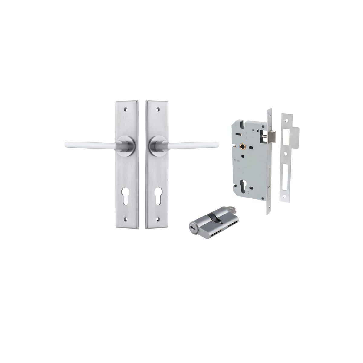 12282KENTR60KK - Baltimore Lever - Chamfered Backplate Entrance Kit with High Security Lock - Brushed Chrome - Entrance