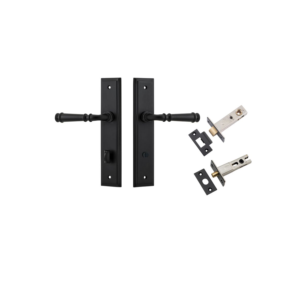 12742KPRIV60 - Verona Lever - Stepped Backplate Privacy Kit with Privacy Turn - Matt Black - Privacy
