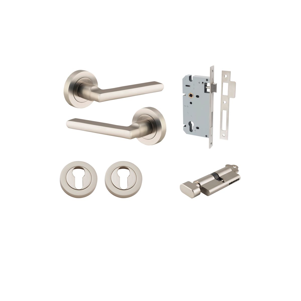 9219KENTR60KT - Baltimore Lever - Round Rose Entrance Kit with Separate High Security Lock - Satin Nickel - Entrance