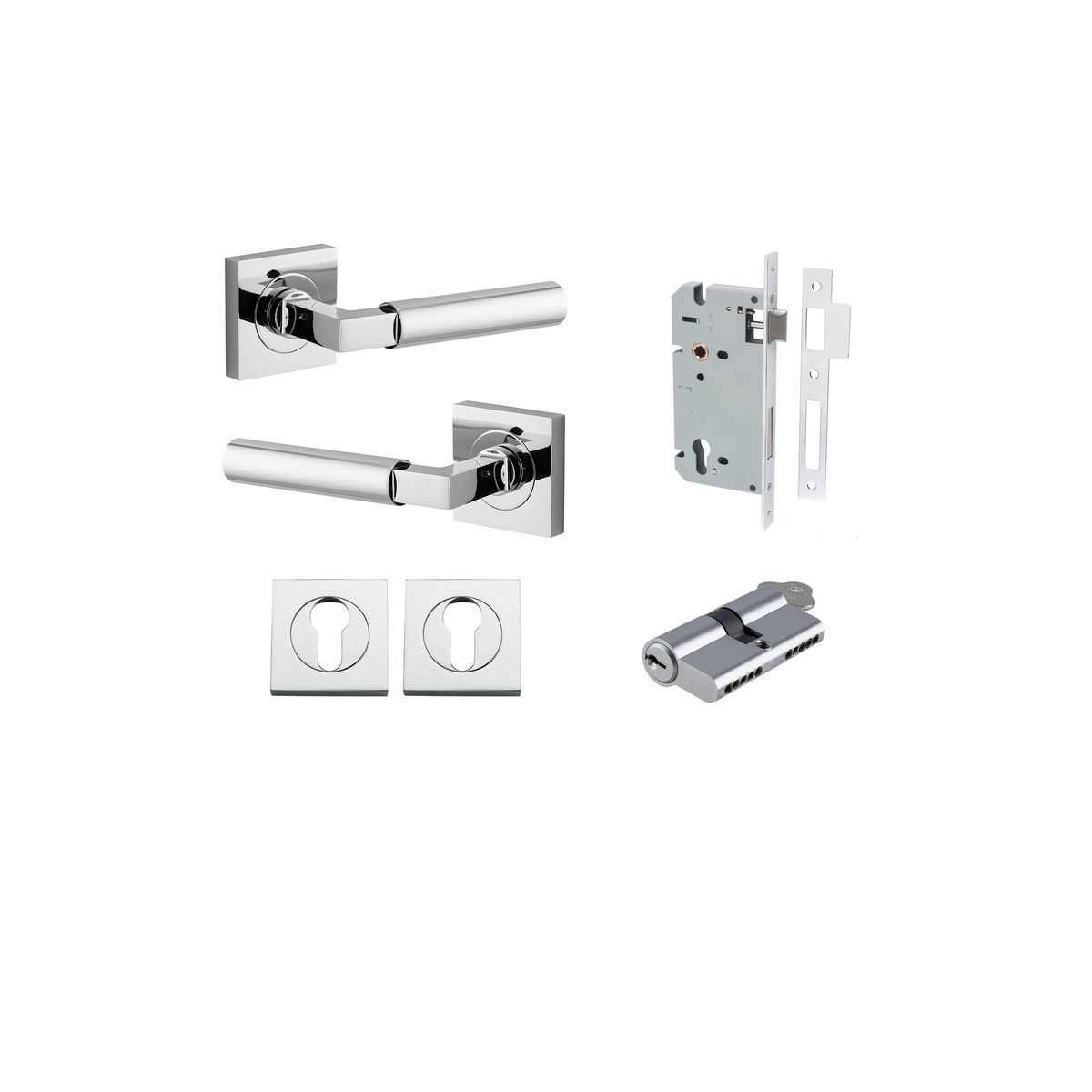 0414KENTR60KK - Berlin Lever - Square Rose Entrance Kit with High Security Lock - Polished Chrome - Entrance