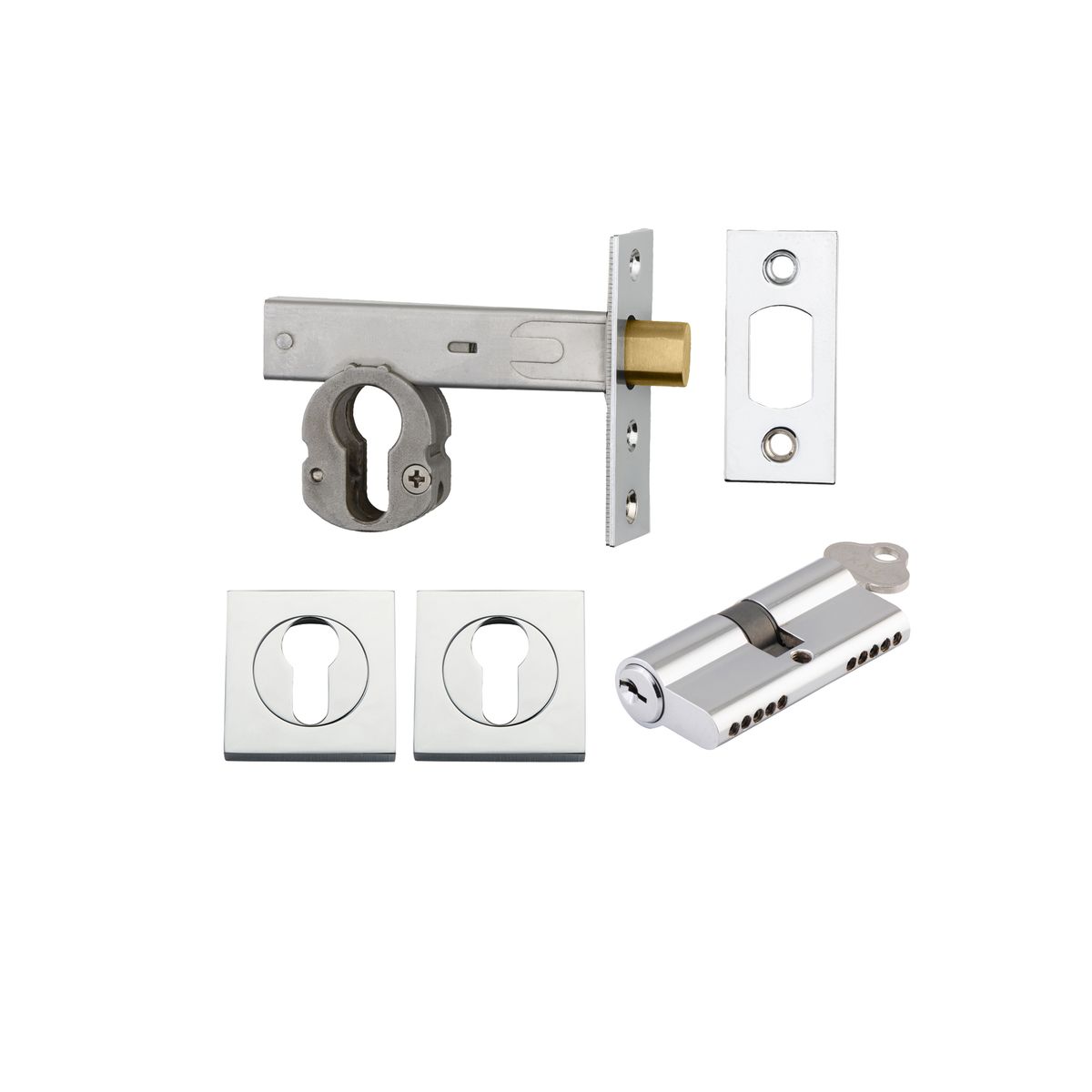22554K70KKES - Euro Mortice Deadbolt Kit - 70mm Backset with Square Euro Escutcheon Key/Key - Polished Chrome - Entrance