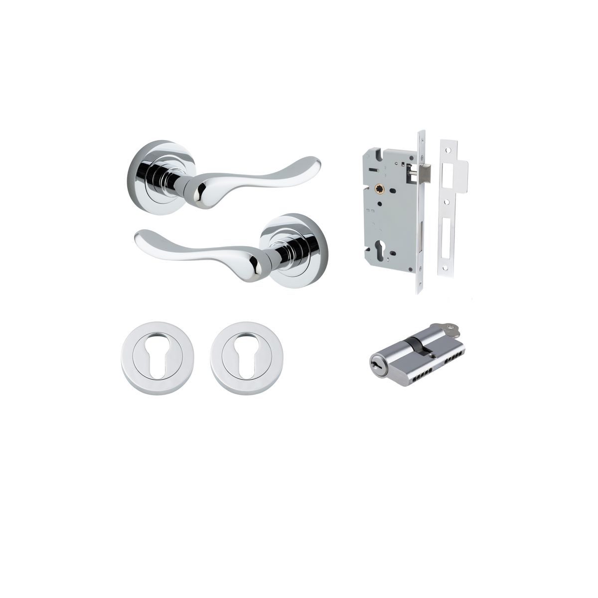 20794KENTR60KK - Stirling Lever - Round Rose Entrance Kit with Separate High Security Lock - Polished Chrome - Entrance