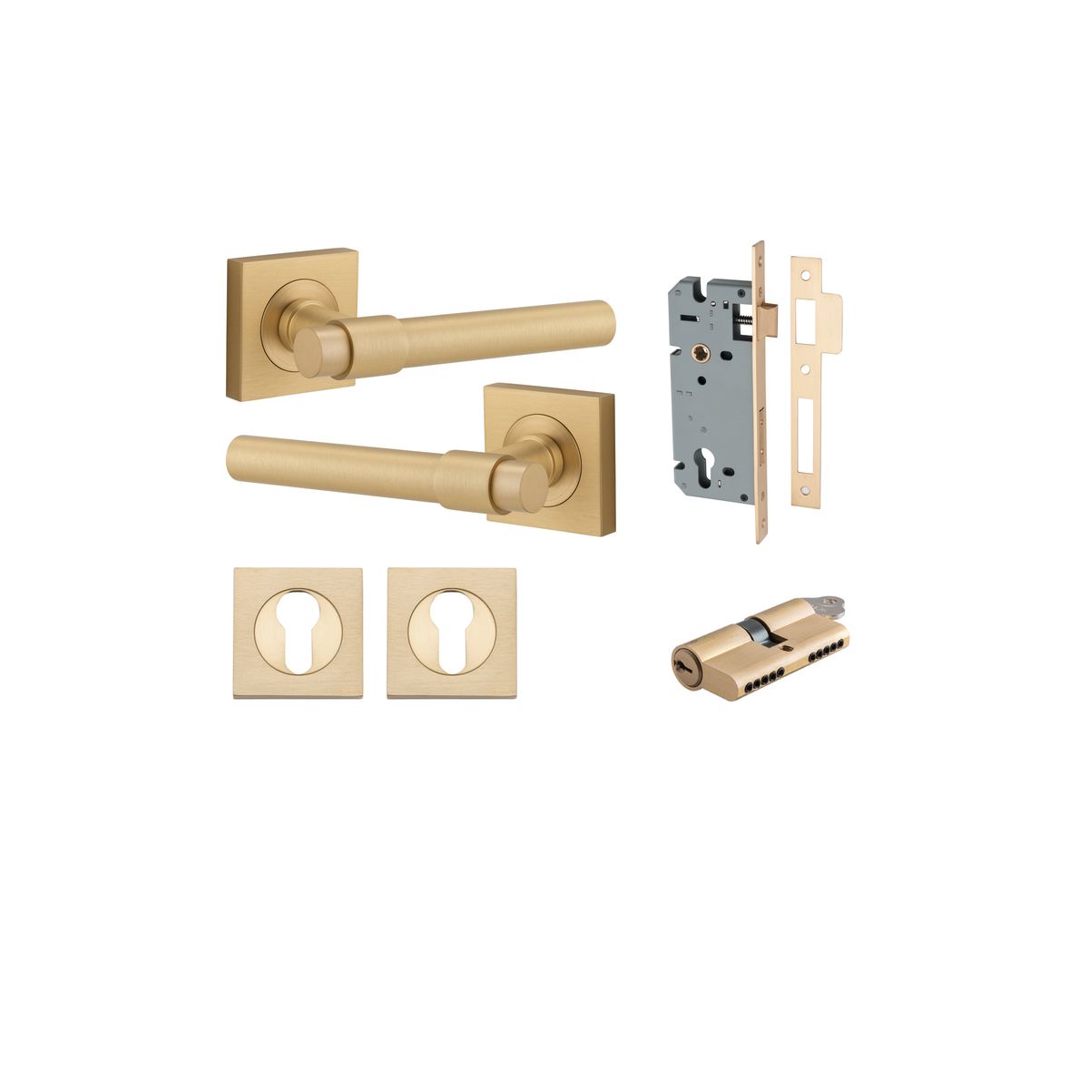 21206KENTR60KK - Helsinki Lever - Square Rose Entrance Kit with Separate High Security Lock - Brushed Brass - Entrance