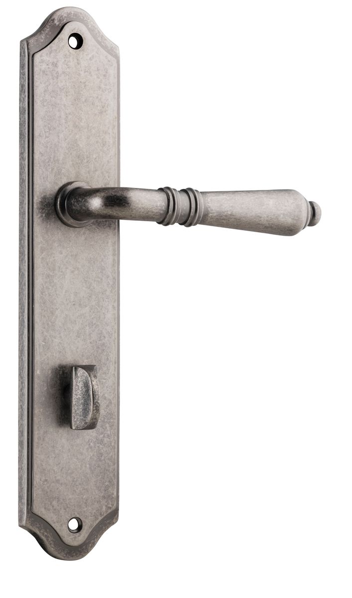 13712P85 - Sarlat Lever - Shouldered Backplate - Distressed Nickel - Privacy