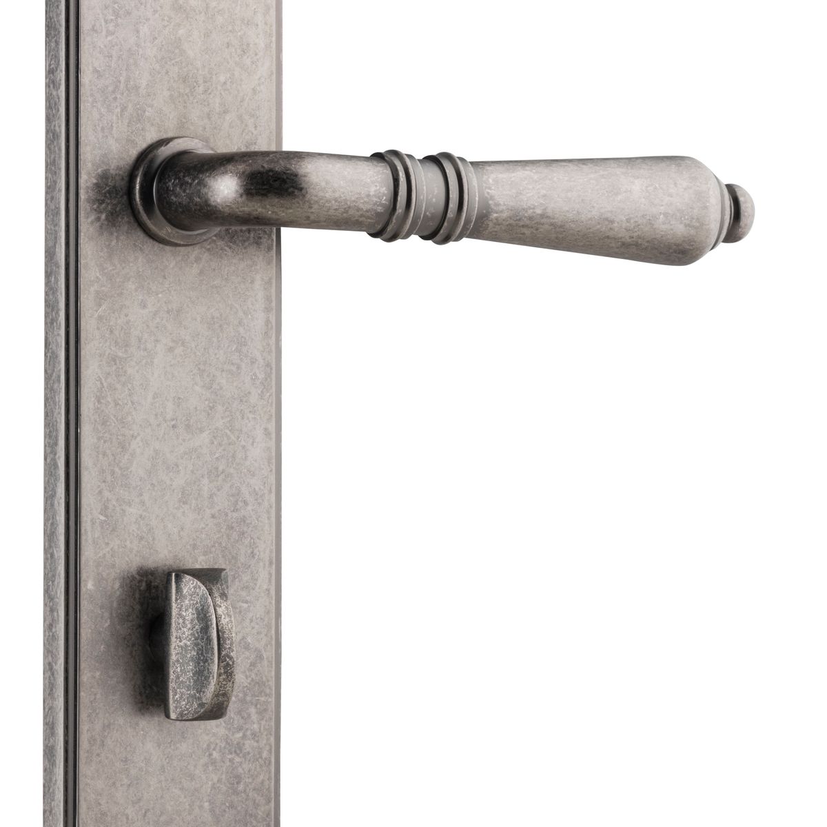 13712P85 - Sarlat Lever - Shouldered Backplate - Distressed Nickel - Privacy