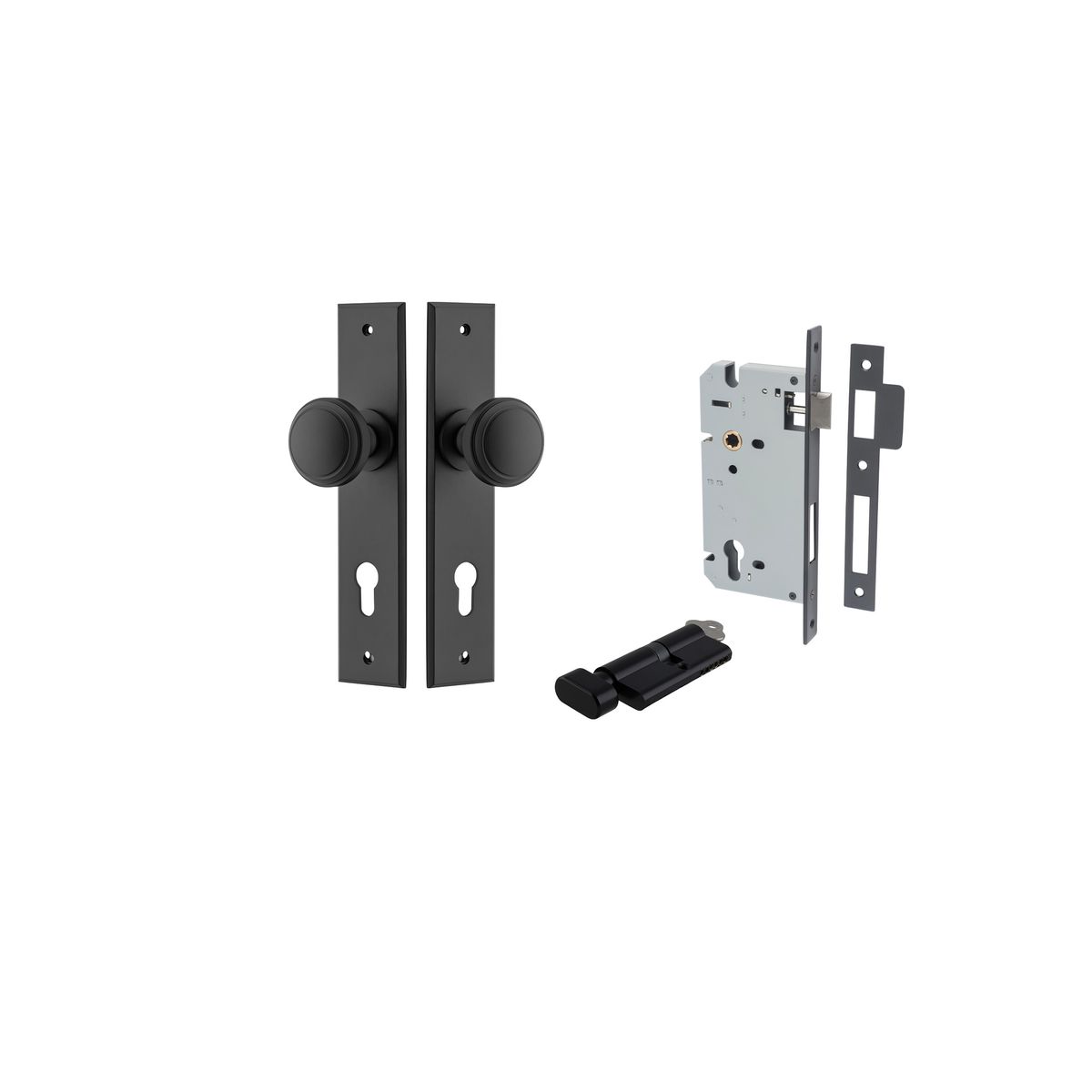 12831KENTR60KT - Paddington Knob - Chamfered Backplate Entrance Kit with High Security Lock - Matt Black - Entrance