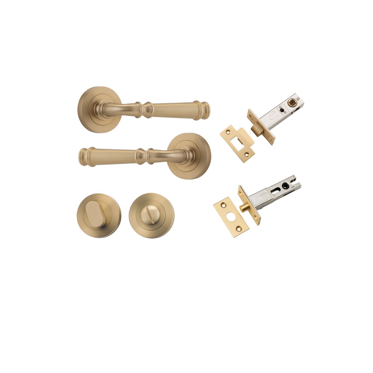 0602KPRIV60 - Verona Lever - Round Rose Privacy Kit with Separate Privacy Turn - Brushed Brass - Privacy