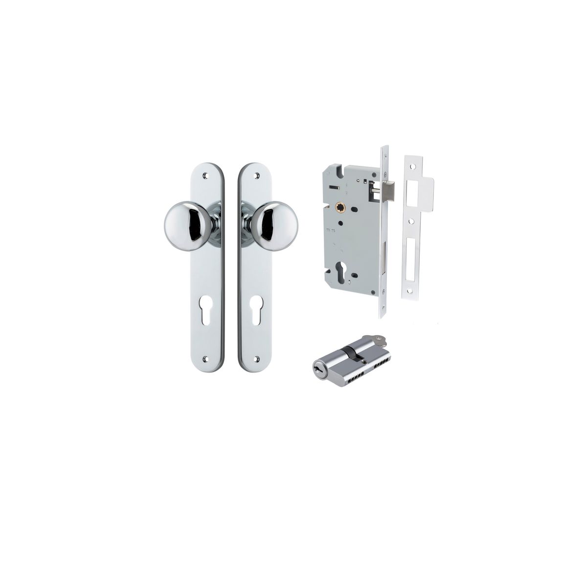 11834KENTR60KK - Cambridge Knob - Oval Backplate Entrance Kit with High Security Lock - Polished Chrome - Entrance