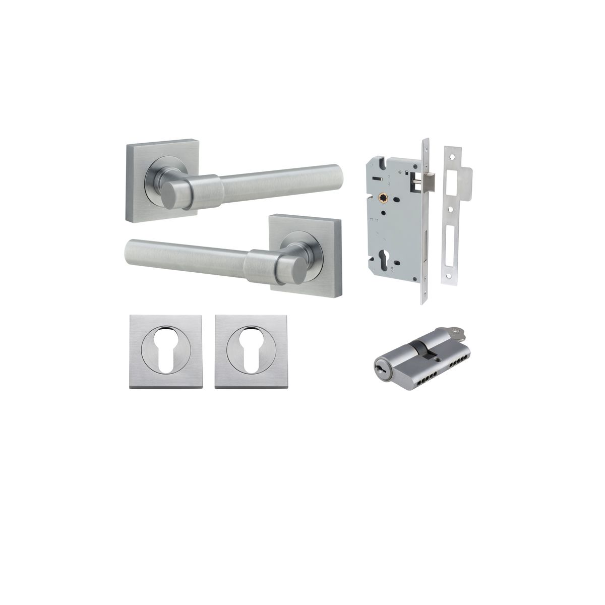 21205KENTR60KK - Helsinki Lever - Square Rose Entrance Kit with Separate High Security Lock - Brushed Chrome - Entrance