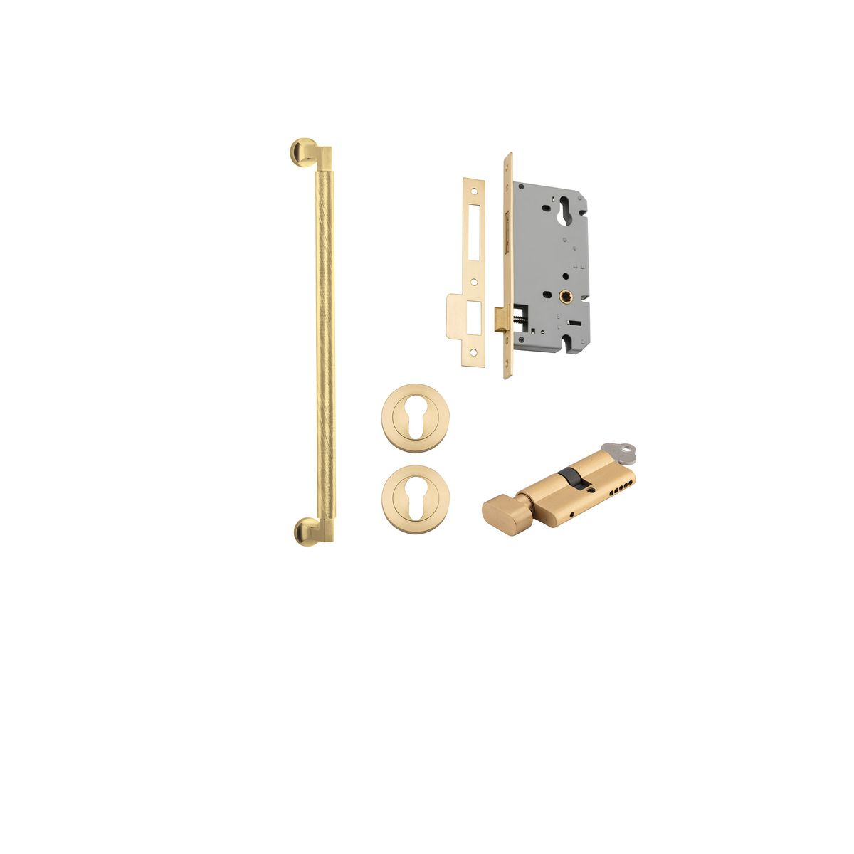 17155KENTR60KT - Brunswick Pull Handle - 450mm Entrance Kit with Separate High Security Lock - Brushed Gold PVD - Entrance