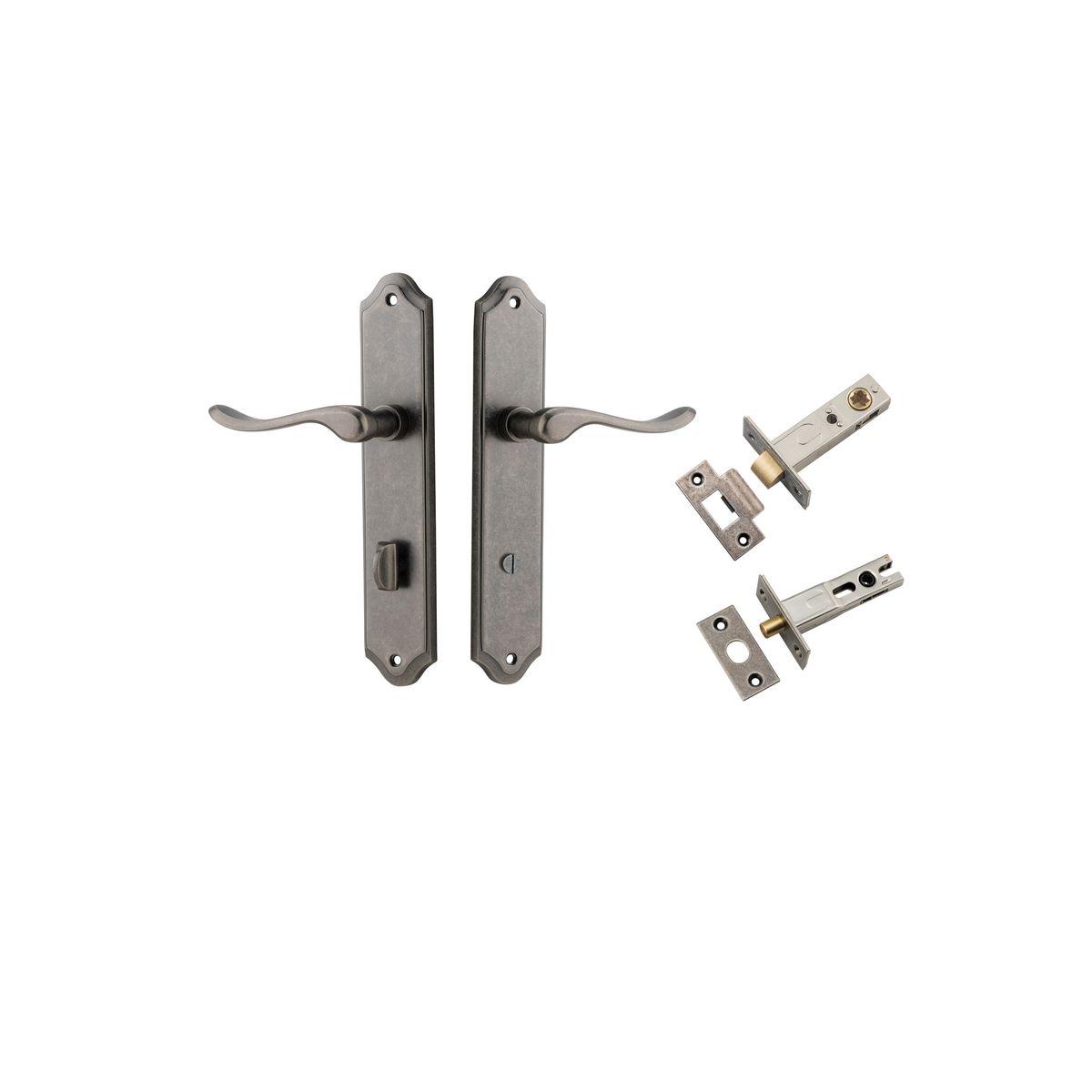 13922KPRIV60 - Stirling Lever - Shouldered Backplate Privacy Kit with Privacy Turn - Distressed Nickel - Privacy