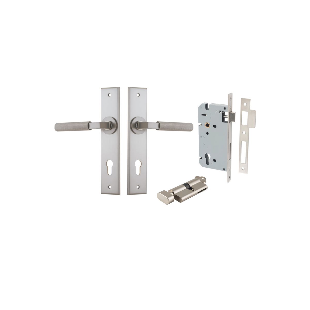 14796KENTR60KT - Brunswick Lever - Chamfered Backplate Entrance Kit with High Security Lock - Satin Nickel - Entrance