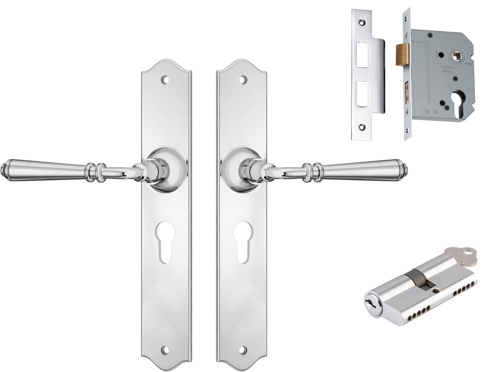 Reims Lever - Long Backplate Entrance Set with High Security Lock