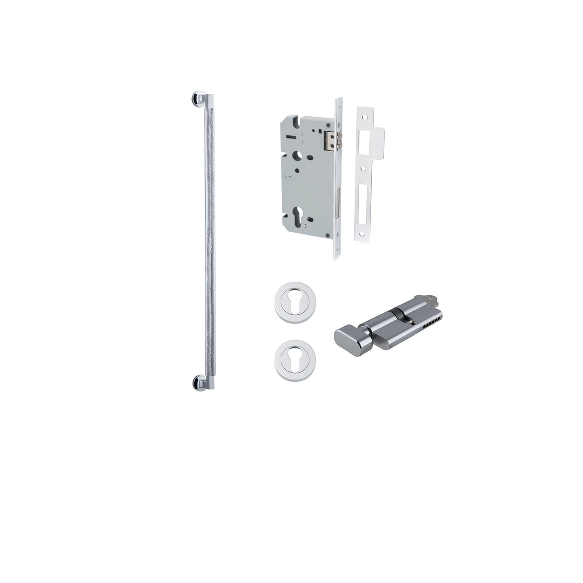 0474KENTR60KT - Brunswick Pull Handle - 600mm Entrance Kit with Separate High Security Lock - Polished Chrome - Entrance