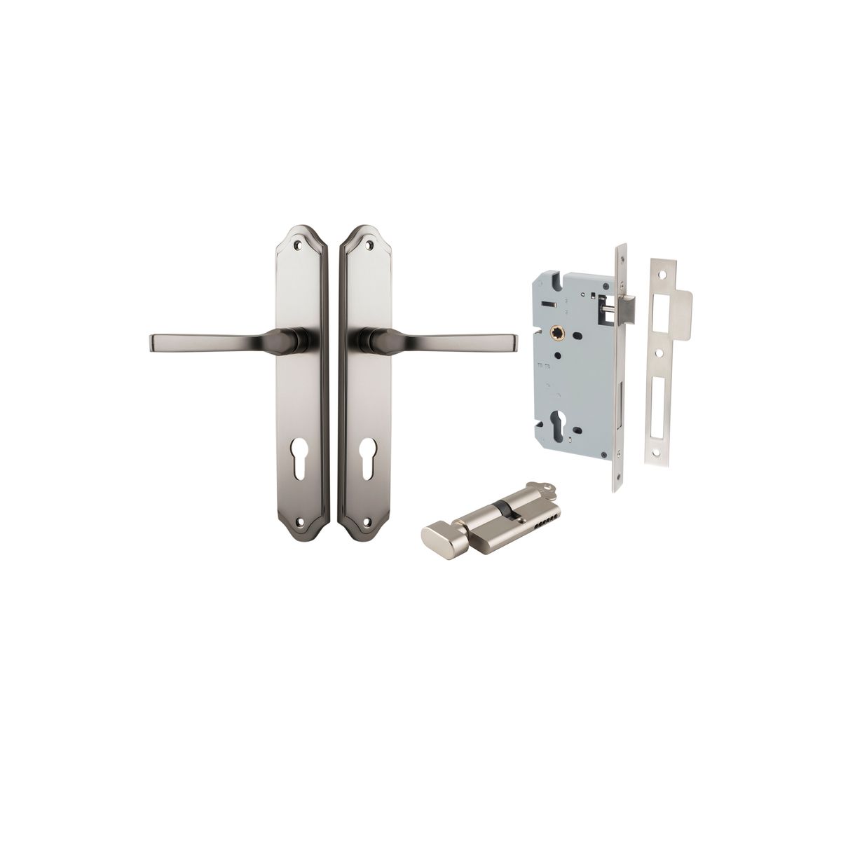 14720KENTR60KT - Annecy Lever - Shouldered Backplate Entrance Kit with High Security Lock - Satin Nickel - Entrance