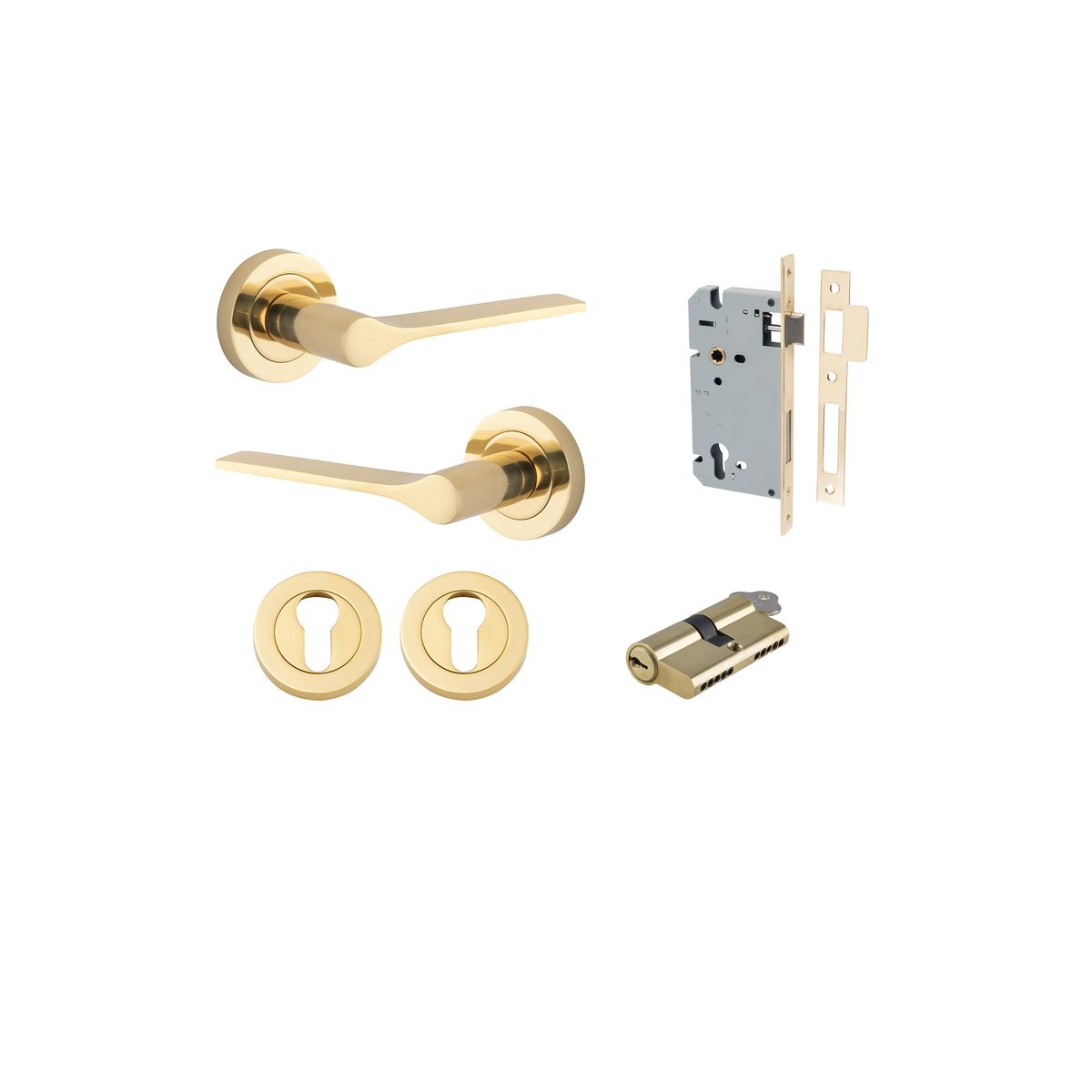 0360KENTR60KK - Como Lever - Round Rose Entrance Kit with High Security Lock - Polished Brass - Entrance