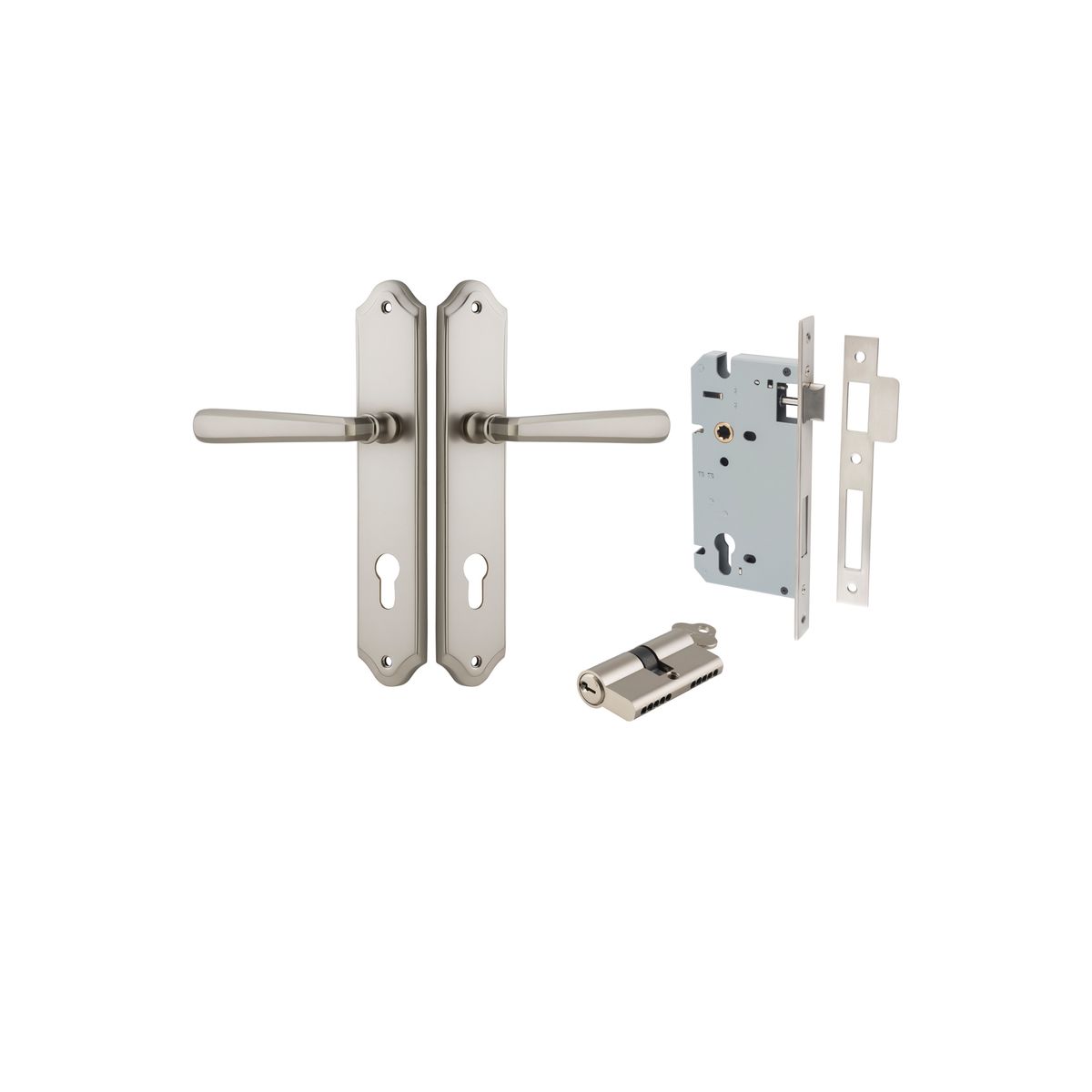 14874KENTR60KK - Copenhagen Lever - Shouldered Backplate Entrance Kit with High Security Lock - Satin Nickel - Entrance