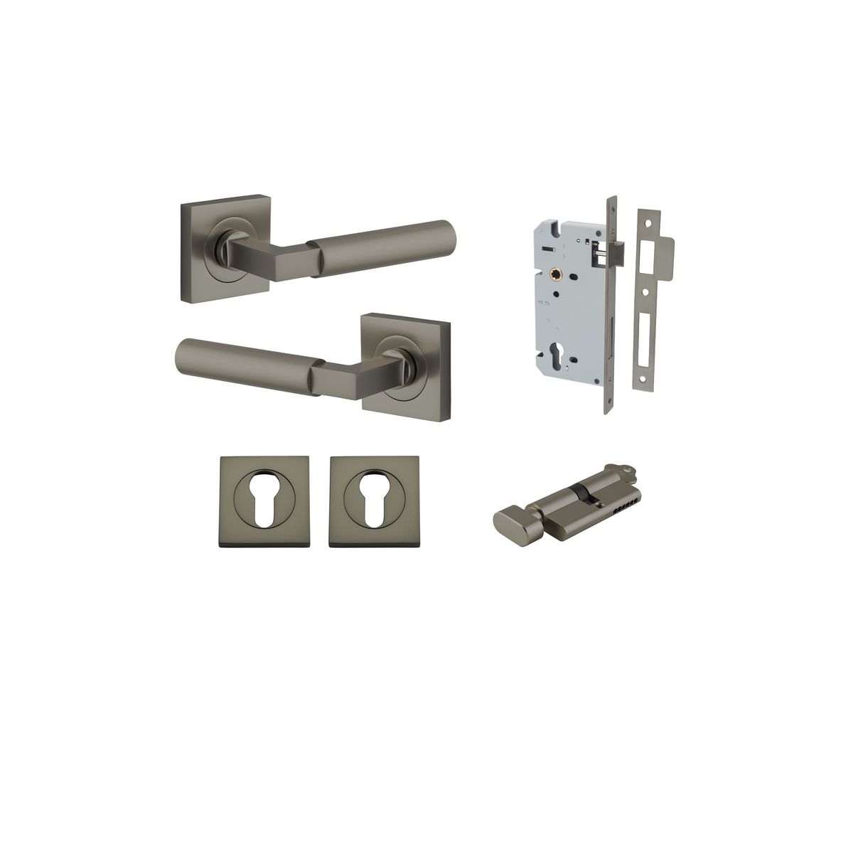 16873KENTR60KT - Berlin Lever - Square Rose Entrance Kit with High Security Lock - Graphite PVD - Entrance