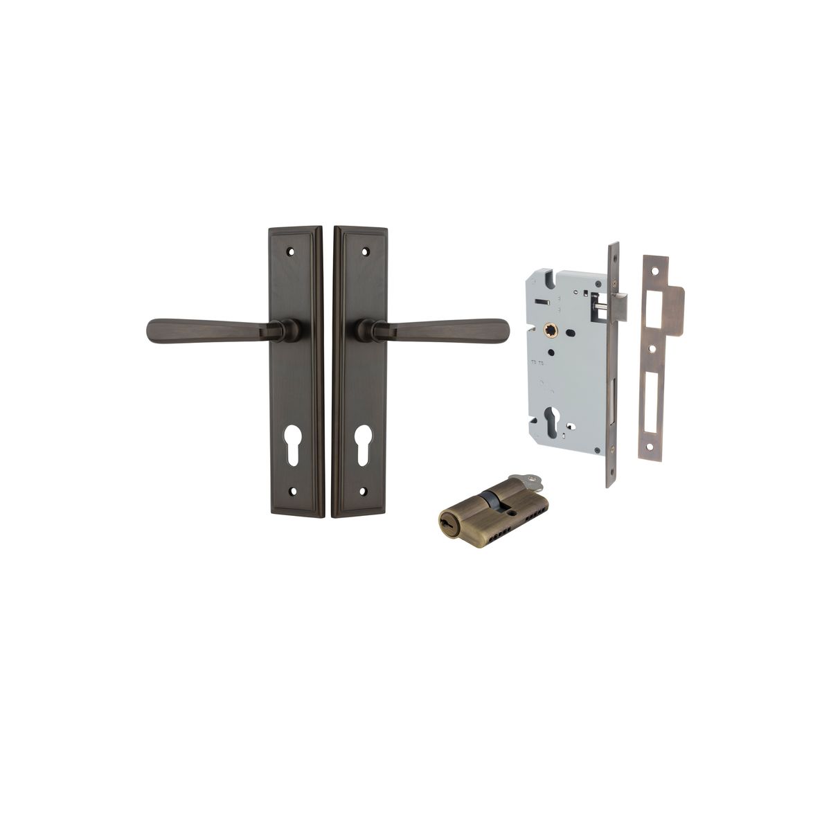 10878KENTR60KK - Copenhagen Lever - Stepped Backplate Entrance Kit with High Security Lock - Signature Brass - Entrance