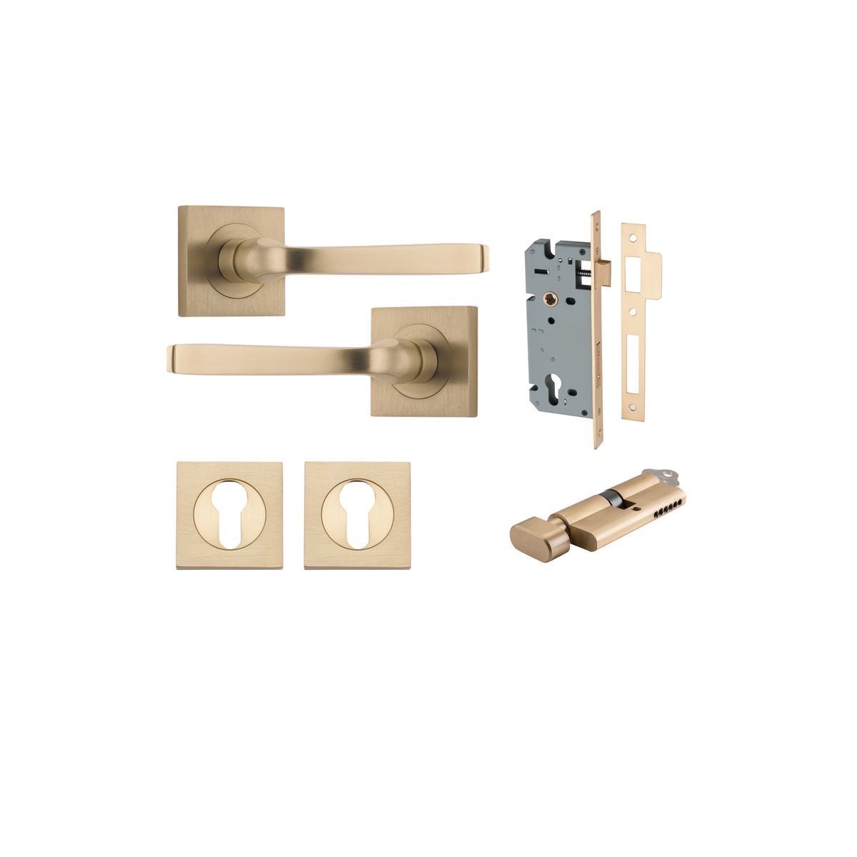 0462KENTR60KT - Annecy Lever - Square Rose Entrance Kit with Separate High Security Lock - Brushed Brass - Entrance