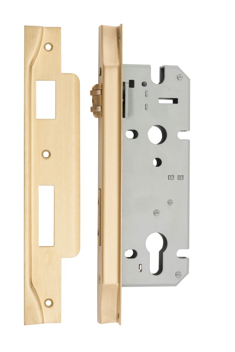 6112 - Rebated 85mm Euro Roller Mortice Locks - 45mm Backset - Brushed Brass