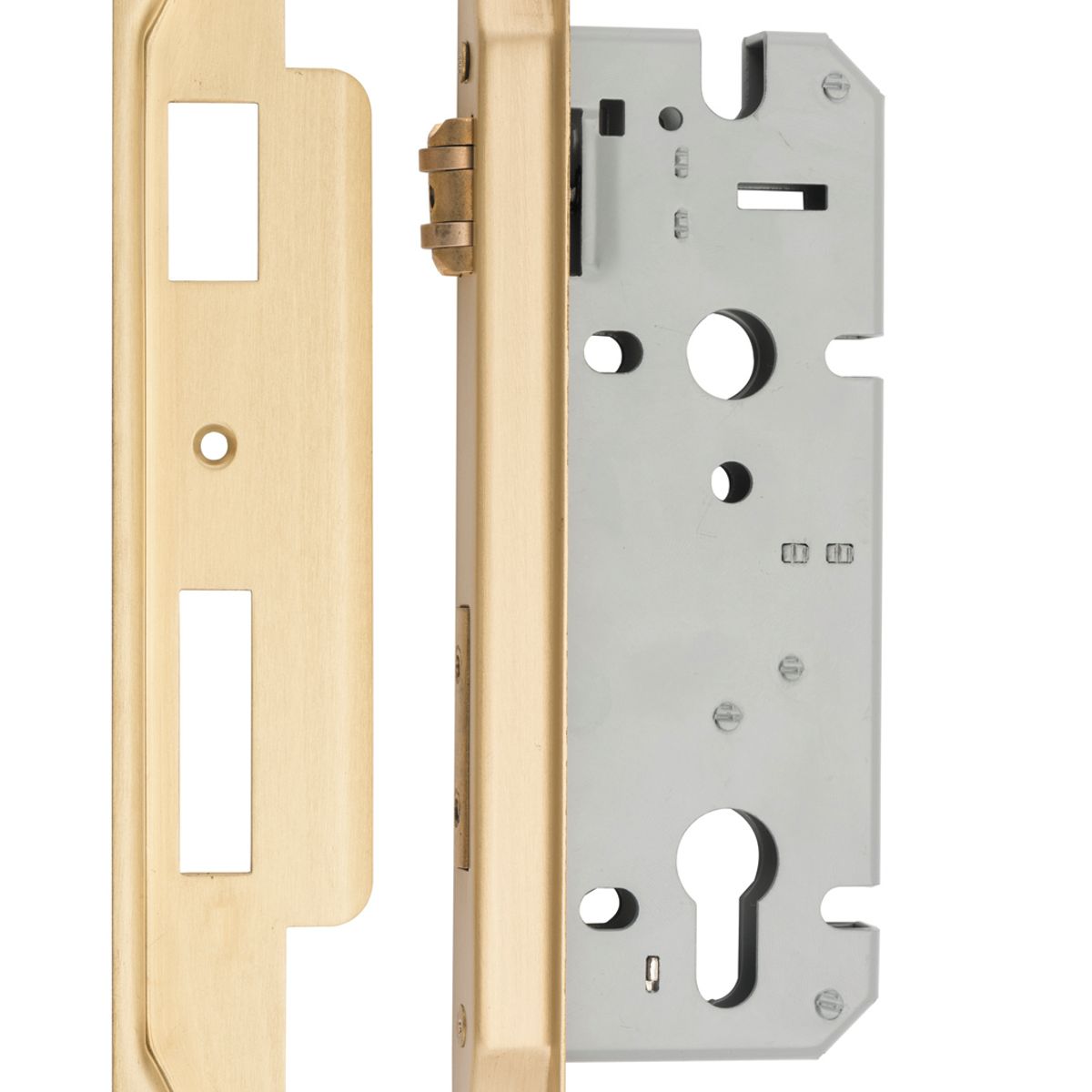 6112 - Rebated 85mm Euro Roller Mortice Locks - 45mm Backset - Brushed Brass