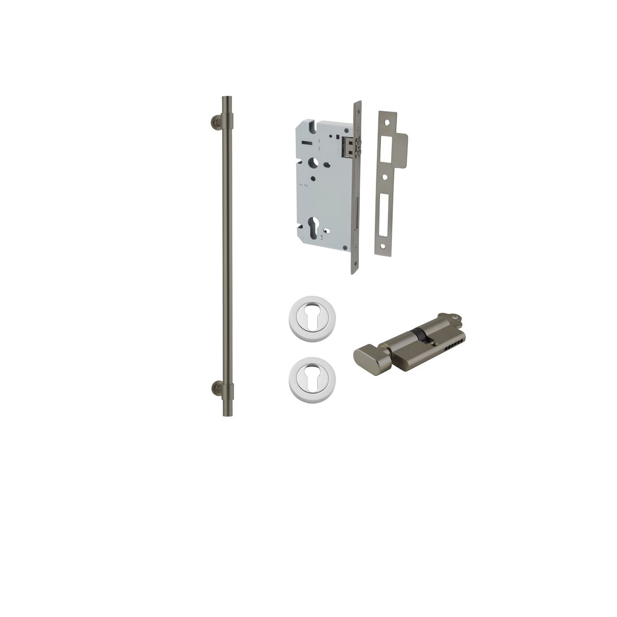 16948KENTR60KT - Helsinki Pull Handle - 600mm Entrance Kit with Separate High Security Lock - Graphite PVD - Entrance