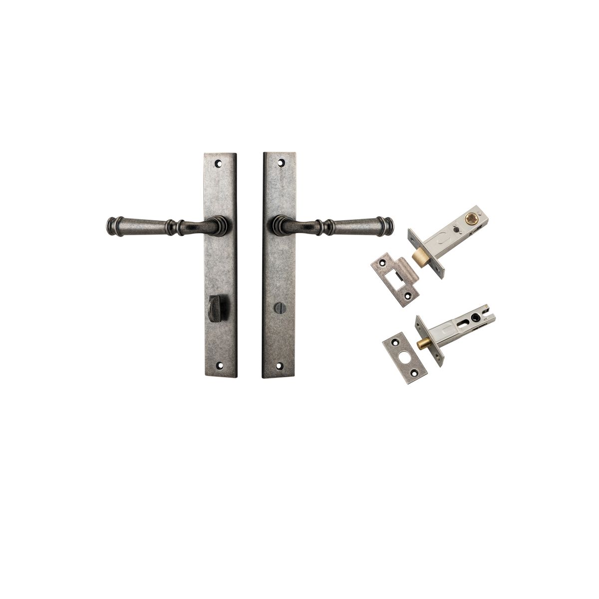 13706KPRIV60 - Verona Lever - Rectangular Backplate Privacy Kit with Privacy Turn - Distressed Nickel - Privacy