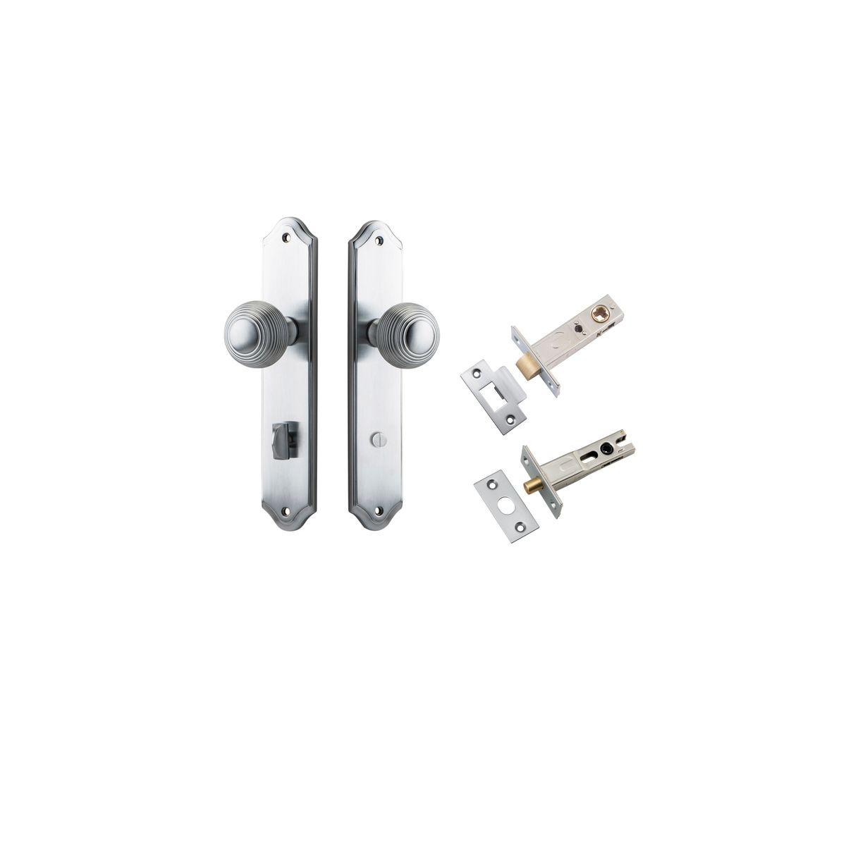 12330KPRIV60 - Guildford Knob - Shouldered Backplate Privacy Kit with Privacy Turn - Brushed Chrome - Privacy
