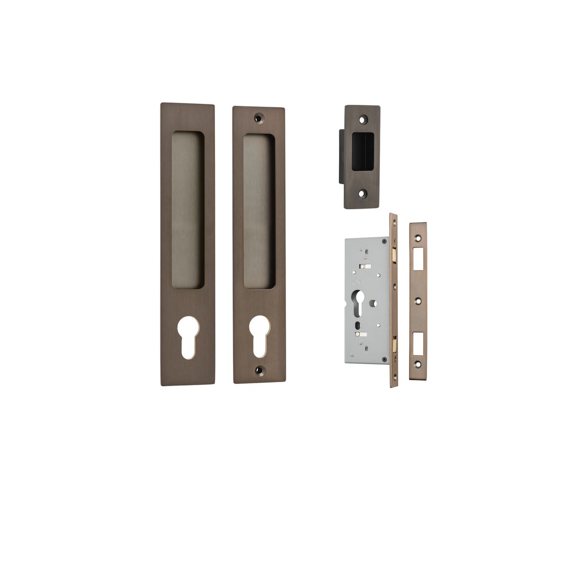 21411E - Rectangular Sliding Door Pull Entrance Kit with High Security Lock - Signature Brass - Entrance
