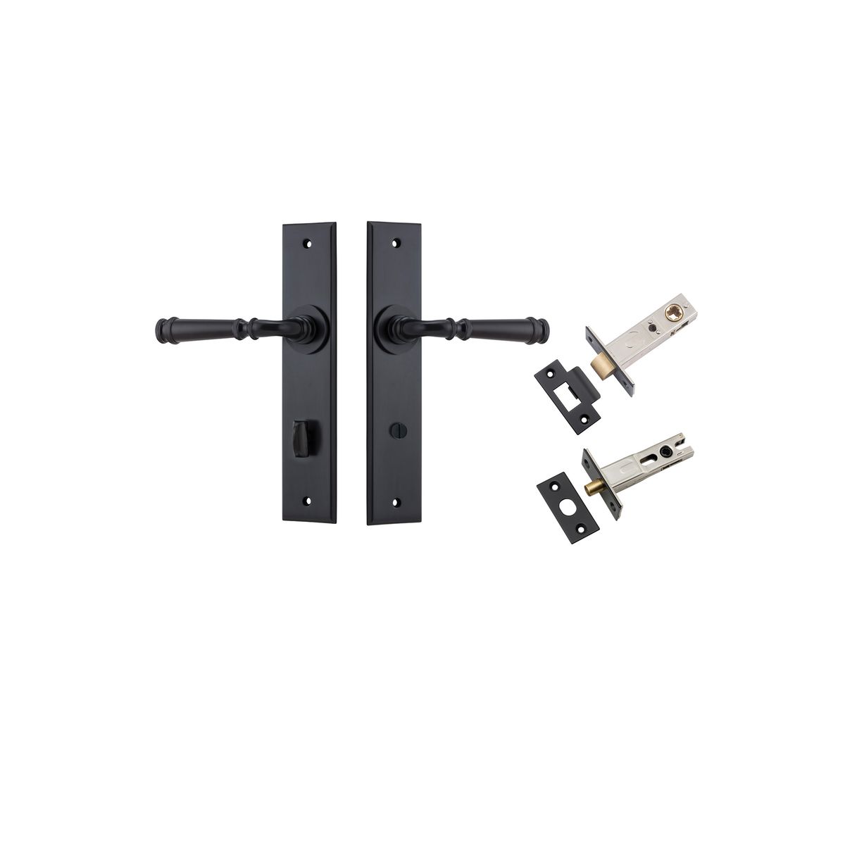 12786KPRIV60 - Verona Lever - Chamfered  Backplate Privacy Kit with Privacy Turn - Matt Black - Privacy