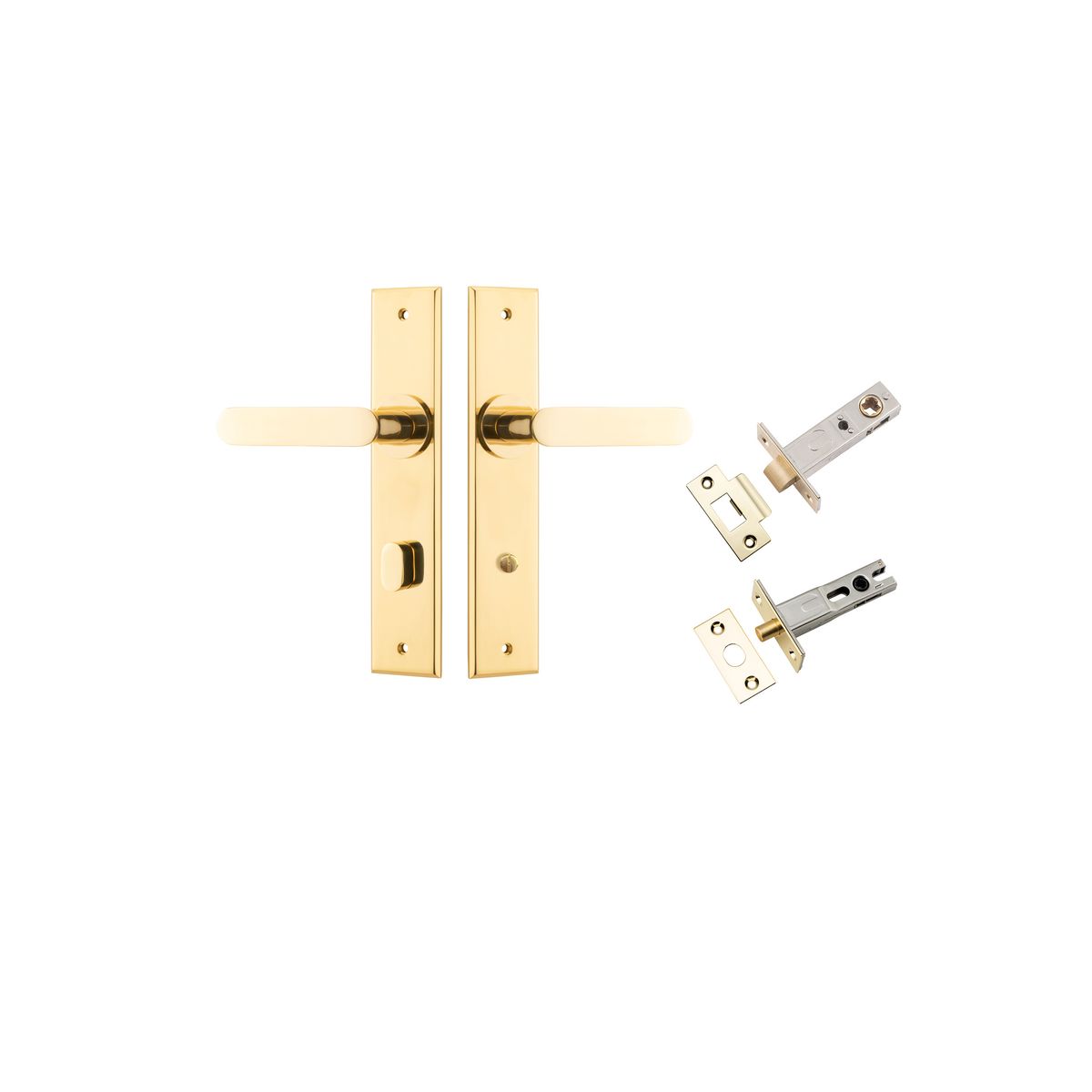 10284KPRIV60 - Bronte Lever - Chamfered Backplate Privacy Kit with Privacy Turn - Polished Brass - Privacy