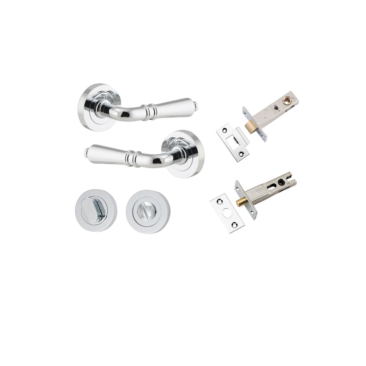 9204KPRIV60 - Sarlat Lever - Round Rose Privacy Kit with Separate Privacy Turn - Polished Chrome - Privacy