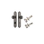 13830KPRIV60 - Guildford Knob - Shouldered Backplate Privacy Kit with Privacy Turn - Distressed Nickel - Privacy